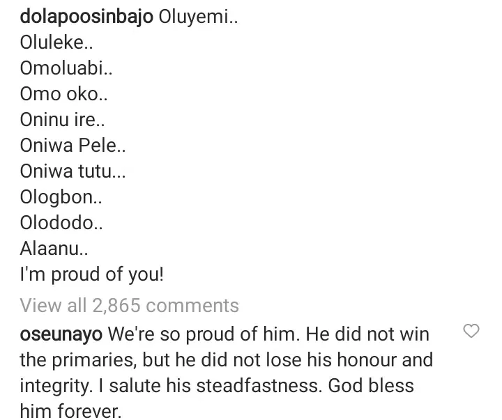 'I'm proud of you' - Dolapo Osibanjo hails husband following his defeat at the APC primaries