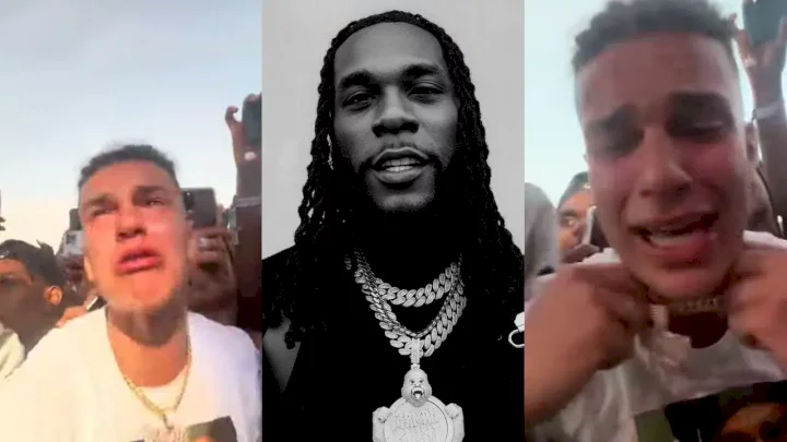 White man cries passionately as Burna Boy performs at an event in Oslo, Norway (Video)