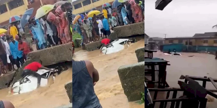 Tears flow as all occupants except one die after their SUV got trapped in a flood in Oko Oba, Agege, Lagos (Video)