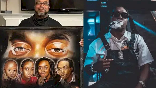 Takeoff's father receives son's portrait from Ron Da Don (Video)