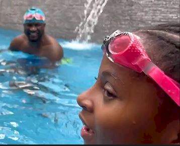 'Me and my mugu button' - Singer Peter Okoye shares adorable fun moments with daughter, Aliona (Watch)