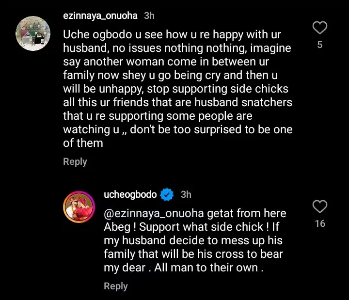 Uche Ogbodo's responds to fan who asked her to imagine her husband bringing home another woman