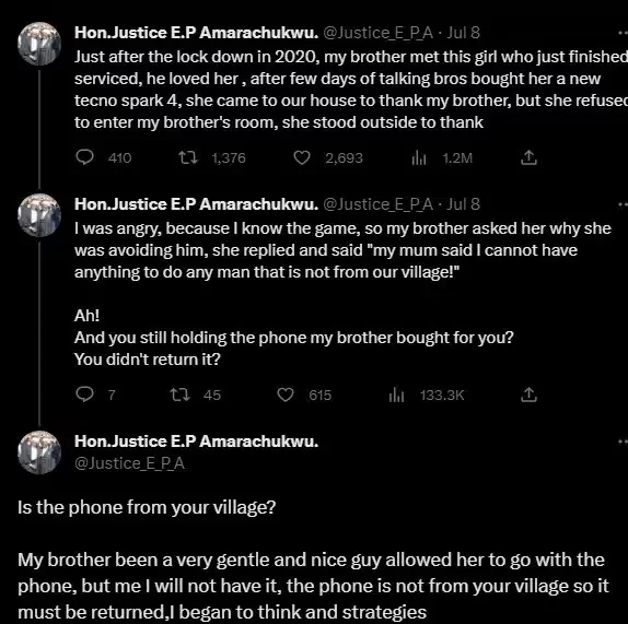 Lady narrates how she retrieved new phone from brother's girlfriend who was using him