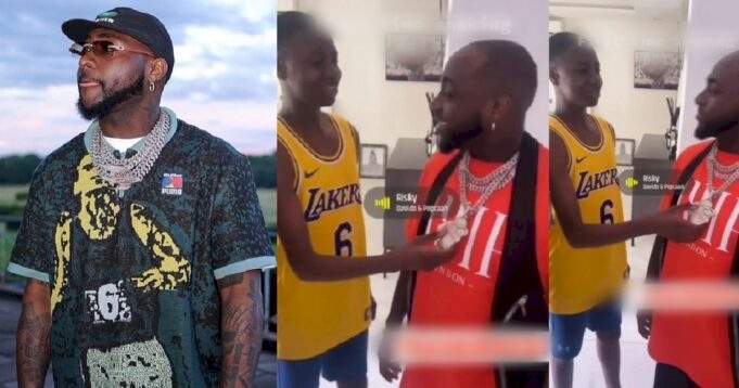 Boy elated after Davido permitted him to touch his diamond chain (Video)