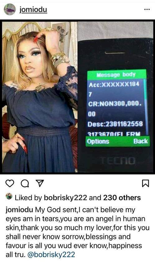 Bobrisky pays N300k for a fan's medical bills, also pledges to give one bag of rice