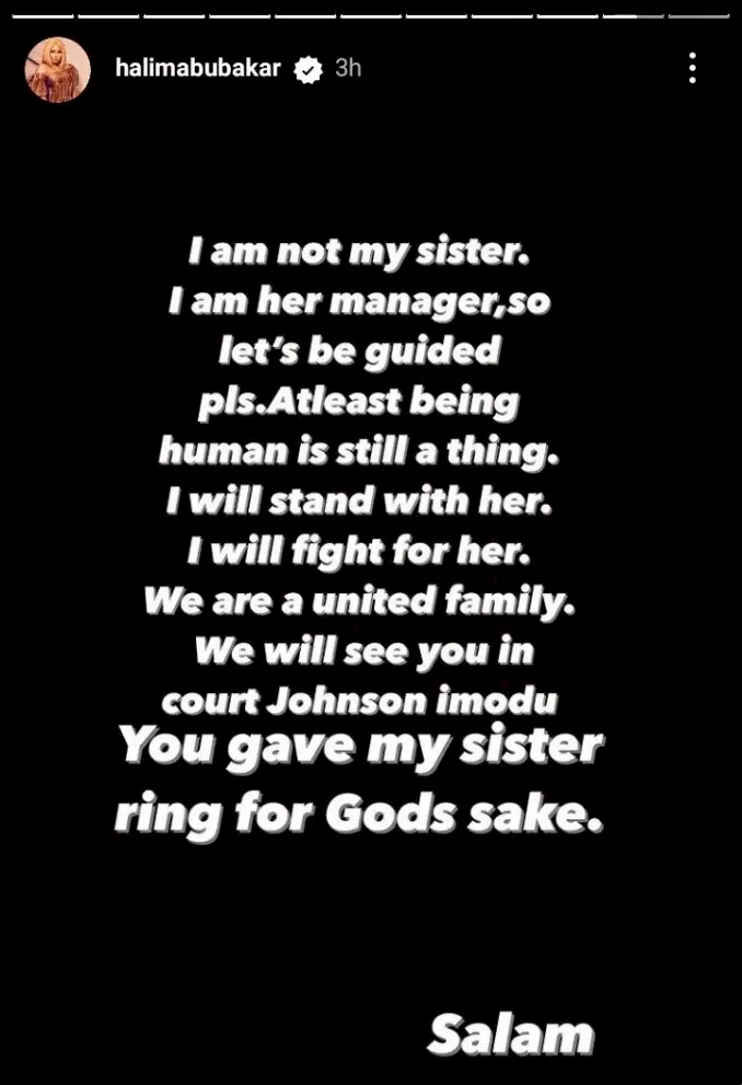 'You gave my sister a ring' - Halima Abubakar's sister tackles apostle Suleman