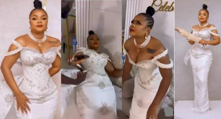 VIDEO: Fashion is pain - Bimbo Ademoye reveals behind the scene 'struggle' before slaying in outfit