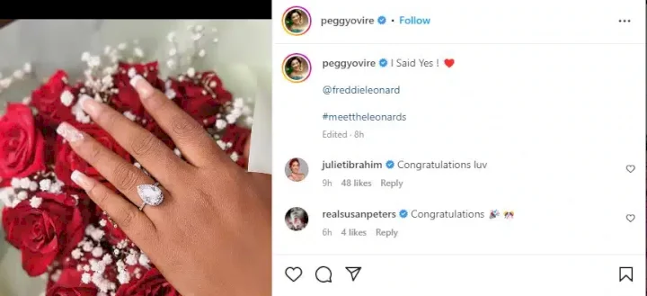 'I said Yes' - Peggy Ovire says as she flaunts engagement ring