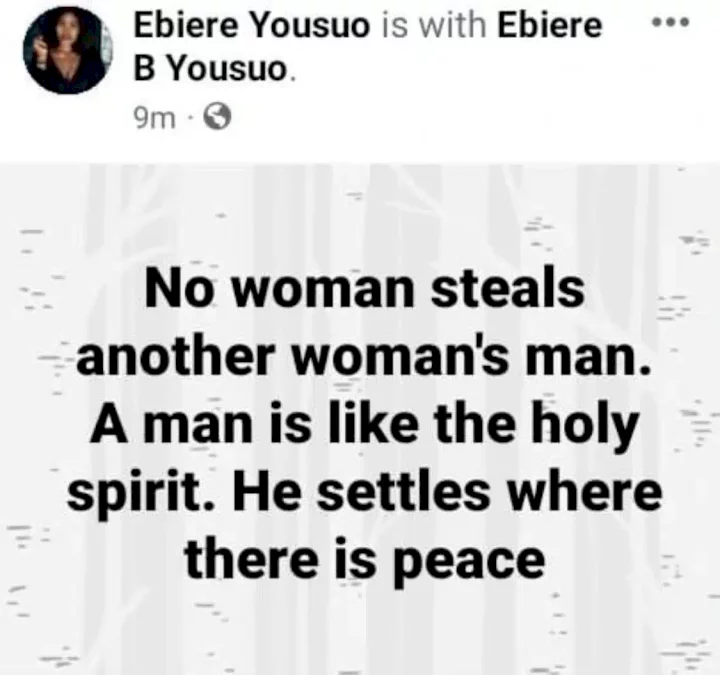 'No man can be stolen, they only settle wherever they find peace' - Lady stirs discussion