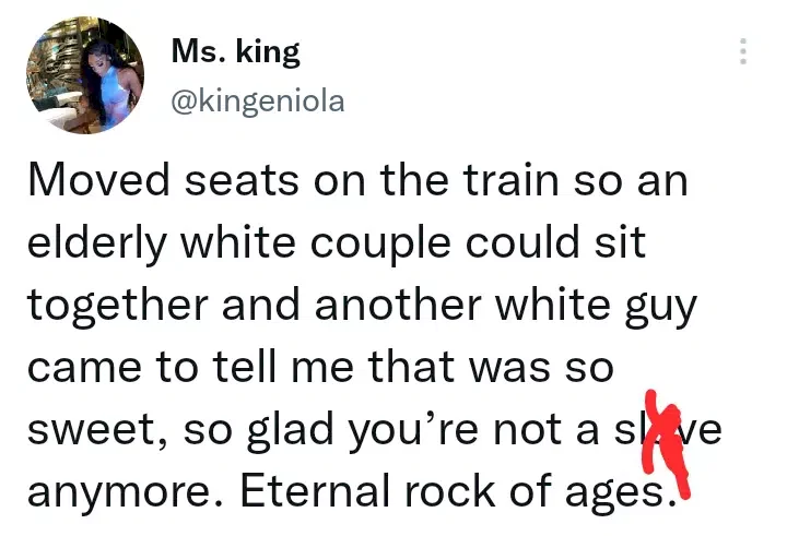 'You no wipe am cord for neck?' - Outrage as UK-based Nigerian lady reveals what a white man told her on a train