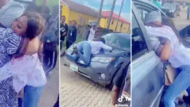 Lady gets emotional as her mom surprises her on her graduation day, mother brings her gift and sprays her cash (Video)
