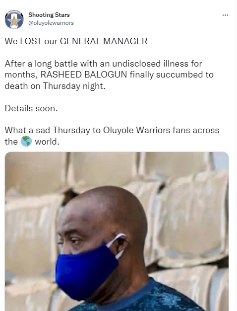 Rasheed Balogun, GM of NPFL club Shooting Star is dead