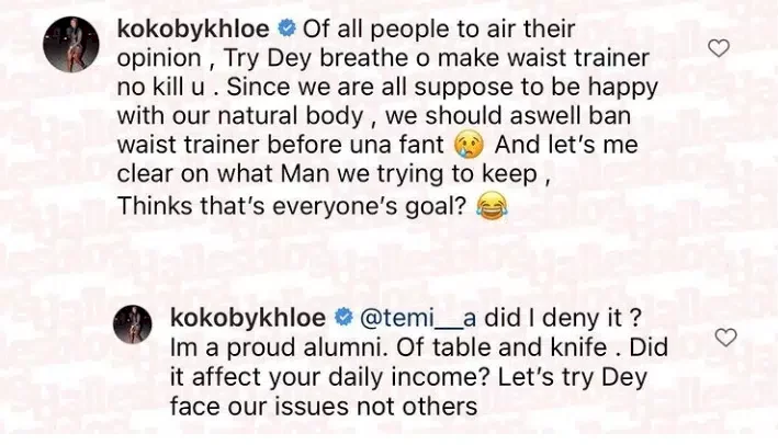 'Try dey breathe make waist trainer no make you die' - Khloe slams Anita Joseph over comment on liposuction