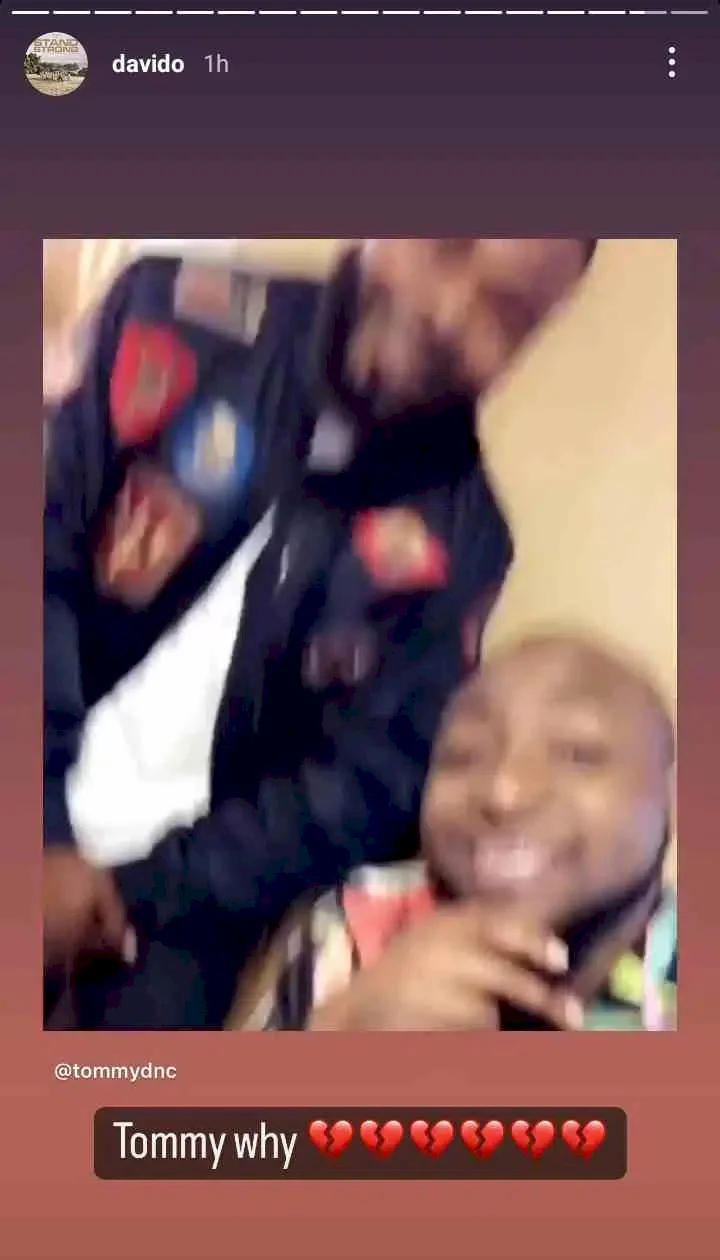 Davido in pain as he loses close friend, Tommy