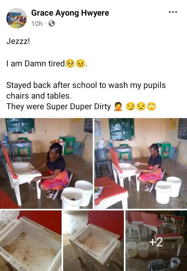 Teacher wins hearts as she stays back after school to wash pupils' dirty desks