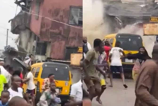 Terrifying moment two-storey building collapsed in Lagos state