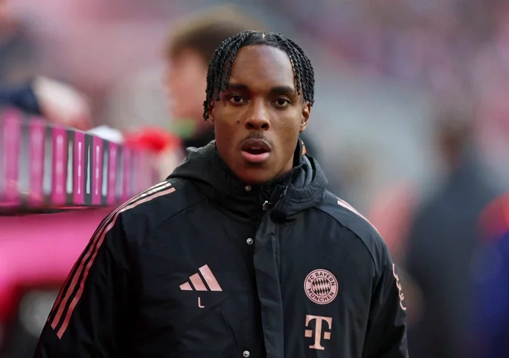 Mathys Tel of FC Bayern Muenchen prior the Bundesliga match between FC Bayern München and VfL Wolfsburg at Allianz Arena on January 18, 2025 in Mun...