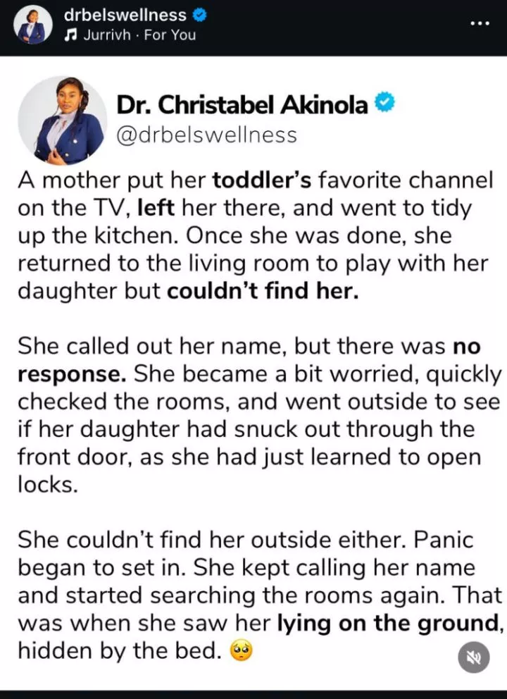 Nigerian doctor shares how a toddler passed away after putting a plugged charger in her mouth‬