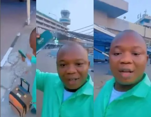 Nigerian man who has never travelled abroad storms Lagos airport with his passport and an empty paper to catch the experience of passengers travelling abroad (video)
