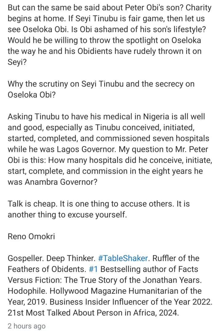 Seyi Tinubu likes Reno Omokri