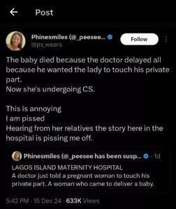 Doctor allegedly delays baby's delivery after pregnant lady refuses to obey his inappropriate request