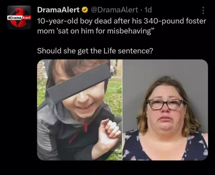 10-year-old boy passes away after 340-pound mother allegedly sits on him as punishment