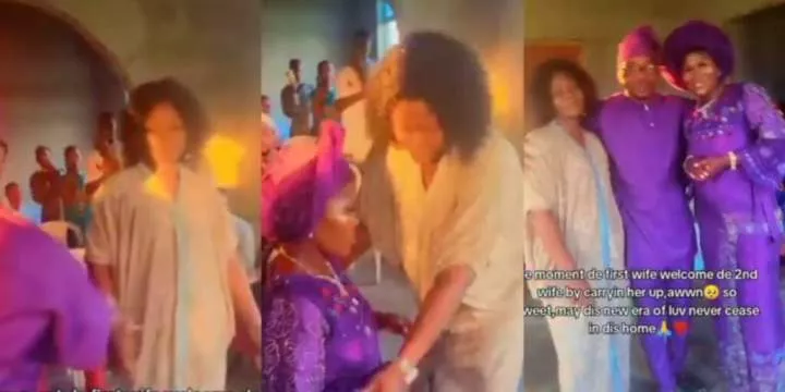 'She's not happy' - Reactions trail video of a lady welcoming her husband's second wife into the family