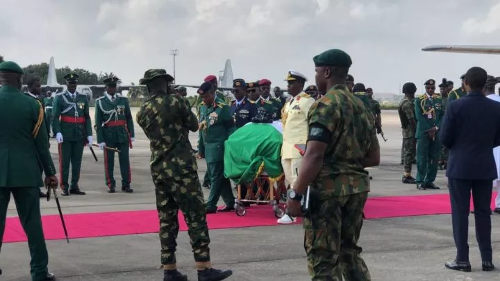 Body of late COAS Lagbaja arrive�Lagos airport (photos)