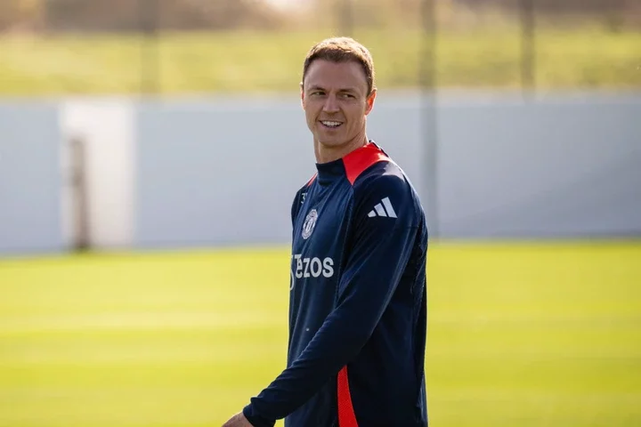 (EXCLUSIVE COVERAGE) Jonny Evans of Manchester United in action during a first team training session at Carrington Training Ground on October 17, 2...