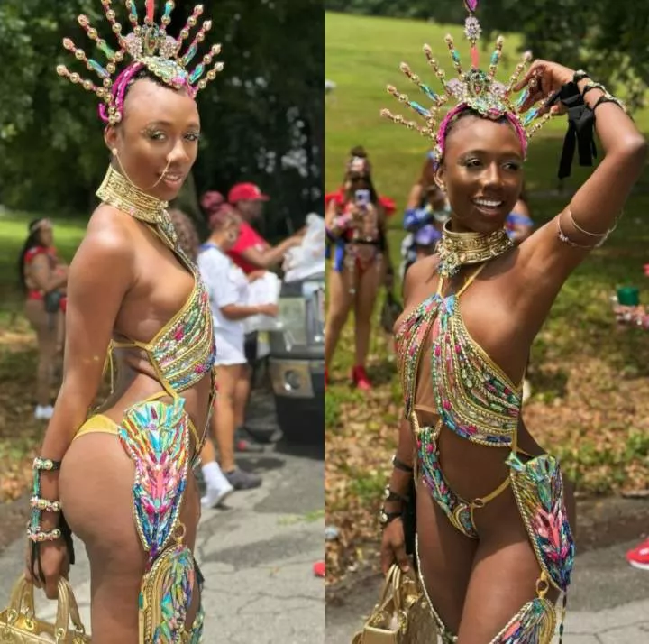 "Coconut head" Korra Obidi writes as she shares photos of herself in skimpy carnival costume