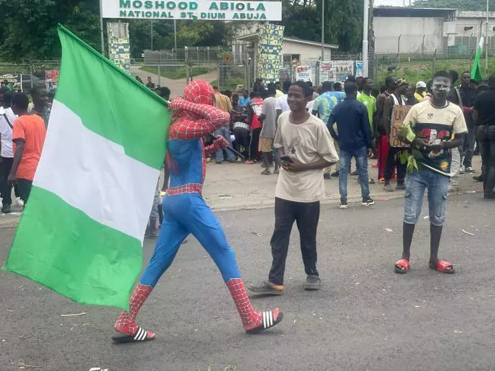 Spiderman storms protest ground in Abuja