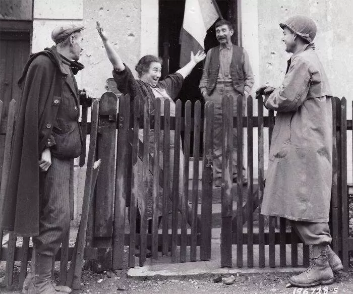 A French Women Welcomes An American Soldier Two Days After Liberation. Strasbourg, France, 22 November 1944