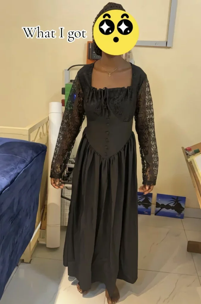 Nigerian lady shows off quality of outfit she ordered online