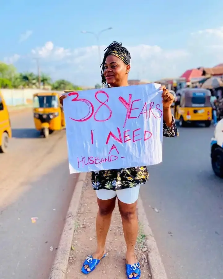 Reactions as 38-year-old woman hits the street to search for husband