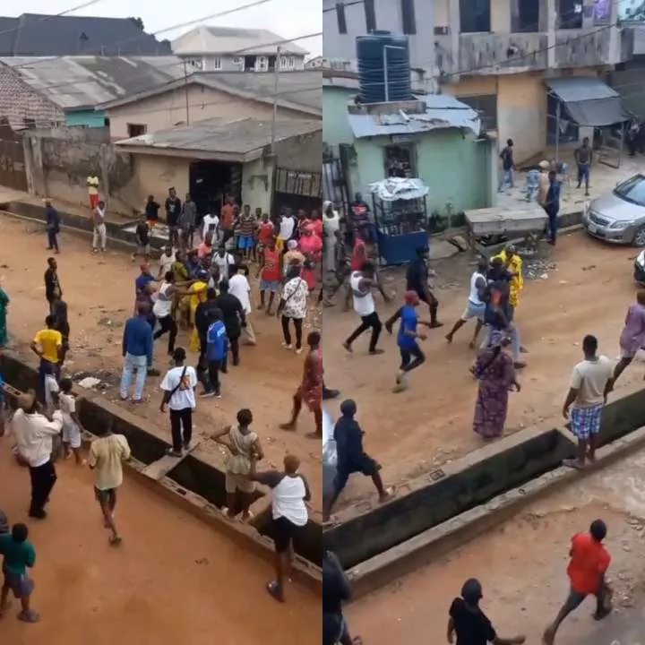 Portable causes commotion in Lagos as he f!ghts bike man for allegedly stealing his phone (video)