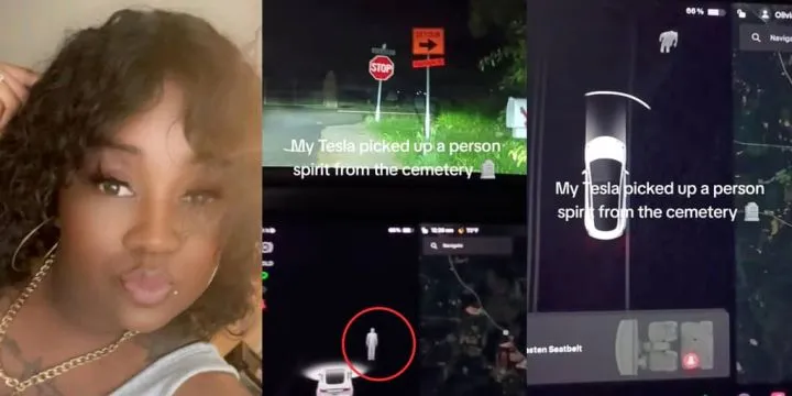Woman shocked as Tesla allegedly detects spirit outside boyfriend's house next to cemetery Woman shocked as Tesla allegedly detects spirit outside boyfriend's house next to cemetery