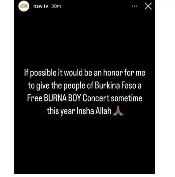 President Ibrahim Traoré reportedly turns down Burna Boy's offer for free Burkina Faso concert