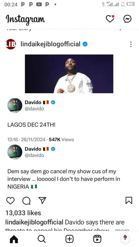 Davido Faces Potential Show Cancelation in Lagos Following Controversial US Interview