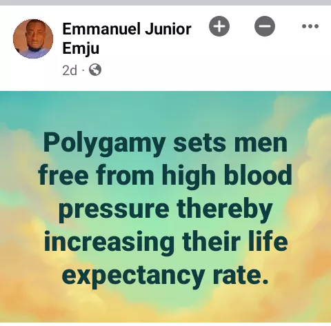 'It sets men free from high blood pressure thereby increasing their life expectancy rate