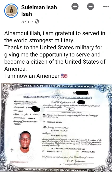 26-year-old Kano Man Celebrates Becoming US Citizen Three Years After He Married Older American Woman (Photo)