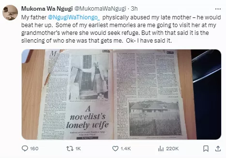 My father physically abused my late mother ? Author Mukoma Wa Thiongo, 53, calls out his famous father, Ngugi Wa Thiongo