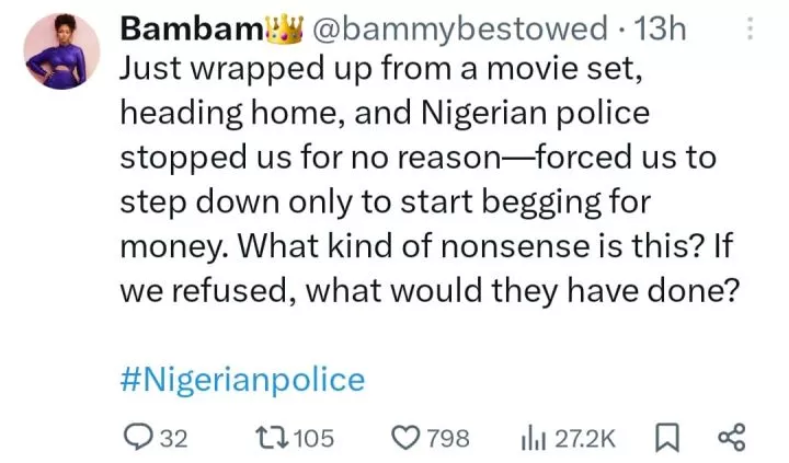 Bambam calls out Nigerian police over unpleasant experience