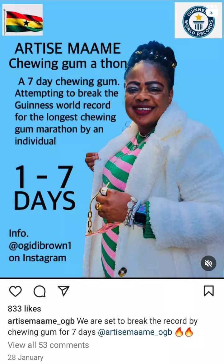 Ghanaian woman engages in chewing gum marathon to set world record (video)