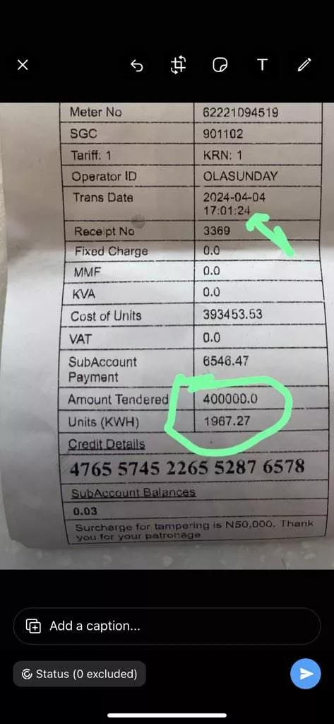 Man laments after spending N400,000 on electricity only to get less units that amounts to a deduction of N140,000