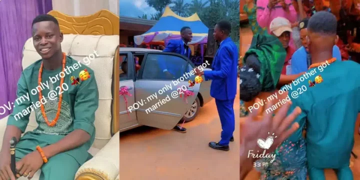 Man rejoices as his brother weds at age 20, flaunts wedding video