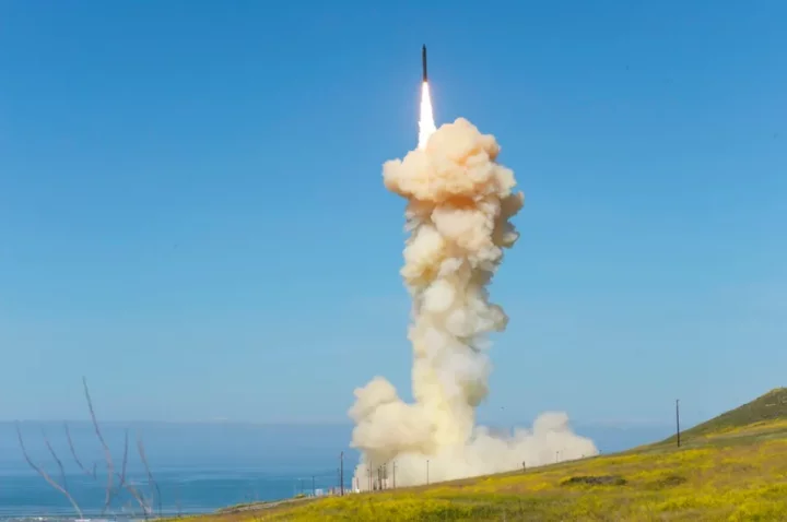 A US Interceptor missile is launched from Vandenberg Air Force Base in California as part of a weapons test