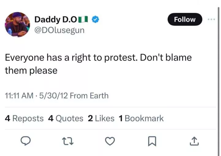 Throwback posts by Tinubu?s aide, Dada Olusegun calling for protests emerges after his recent warning that protests will not be allowed