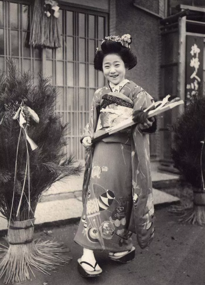 A Smiling Girl In A Kimono On New Year's Day. Japan, 1914