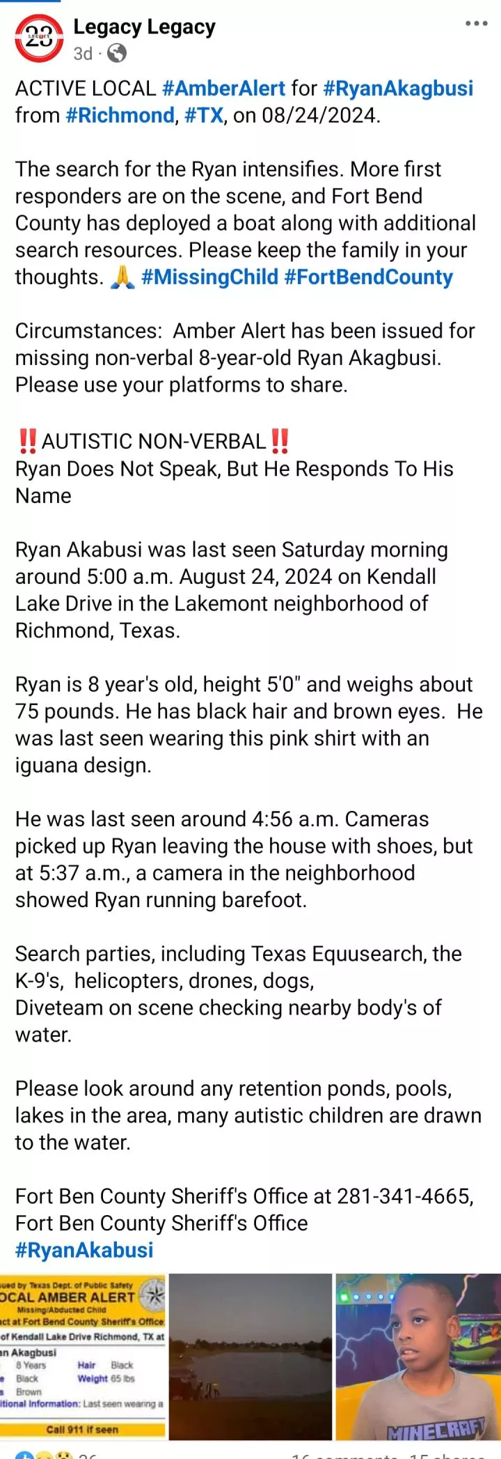 Body of missing Nigerian boy, 8, found in Texas lake