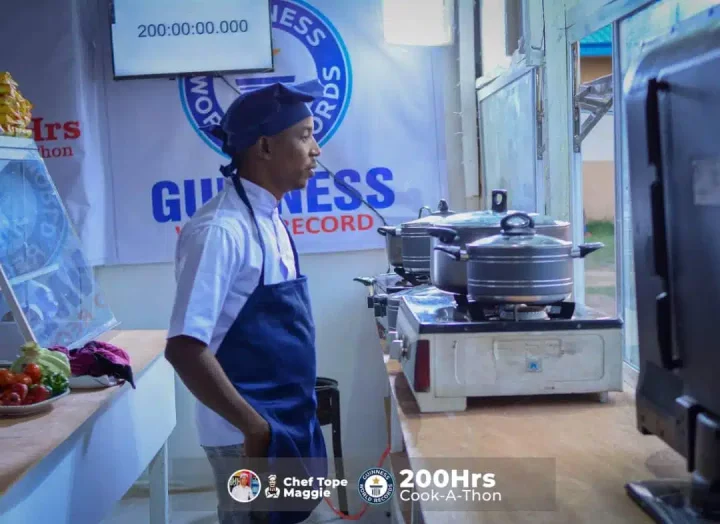 'That book go tear for Nigerians' hand' - Crowd of fans gather to cheer Chef Tope as he continues to cook toward 200-hours